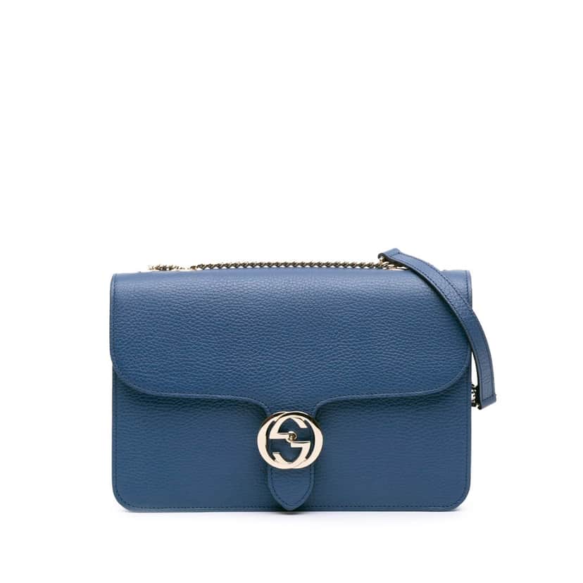 Gucci Medium Dollar Calfskin Interlocking G Crossbody Blue Leather Good condition - Front View