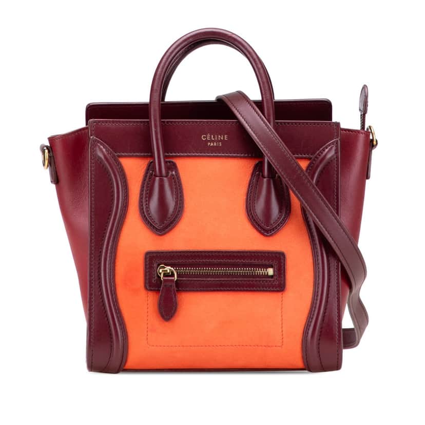 Celine Nano Bicolor Suede and Calfskin Luggage Tote Orange Leather Good condition - Front View