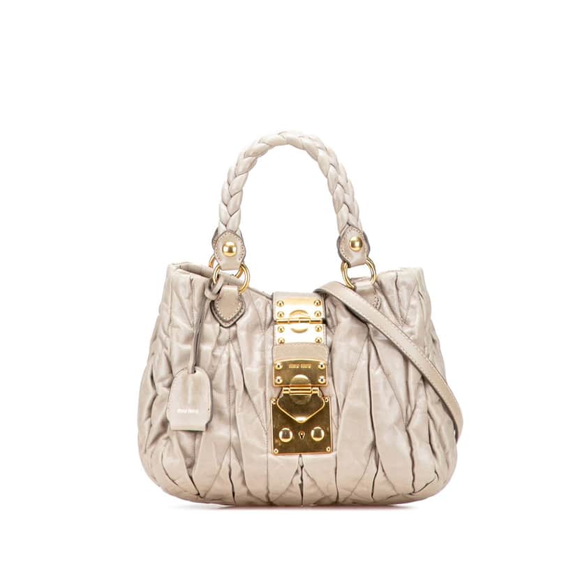 Miu Miu Matelasse Lambskin Satchel Brown Leather Good condition - Front View