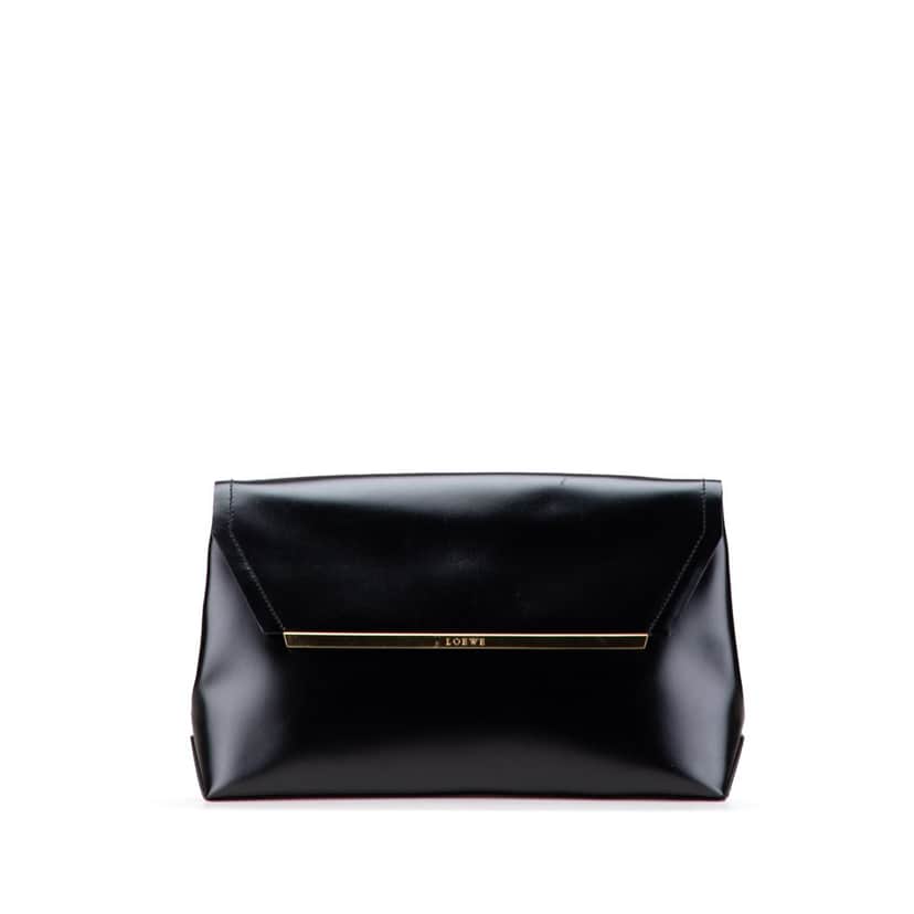 Loewe Leather Logo Clutch Black Leather Good condition - Front View