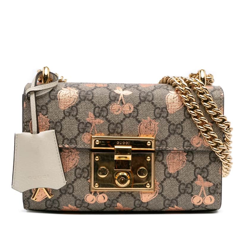 Gucci Small GG Supreme Berry Padlock Crossbody Brown Canvas Good condition - Front View