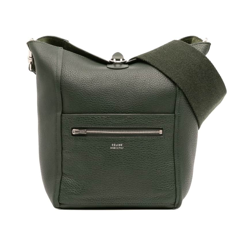 Celine Small Leather Seau Sangle Bucket Bag Green Leather Good condition - Front View