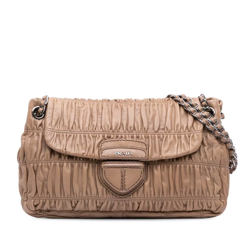 Prada Nappa Gaufre Flap Crossbody Brown Leather Good condition - Front View