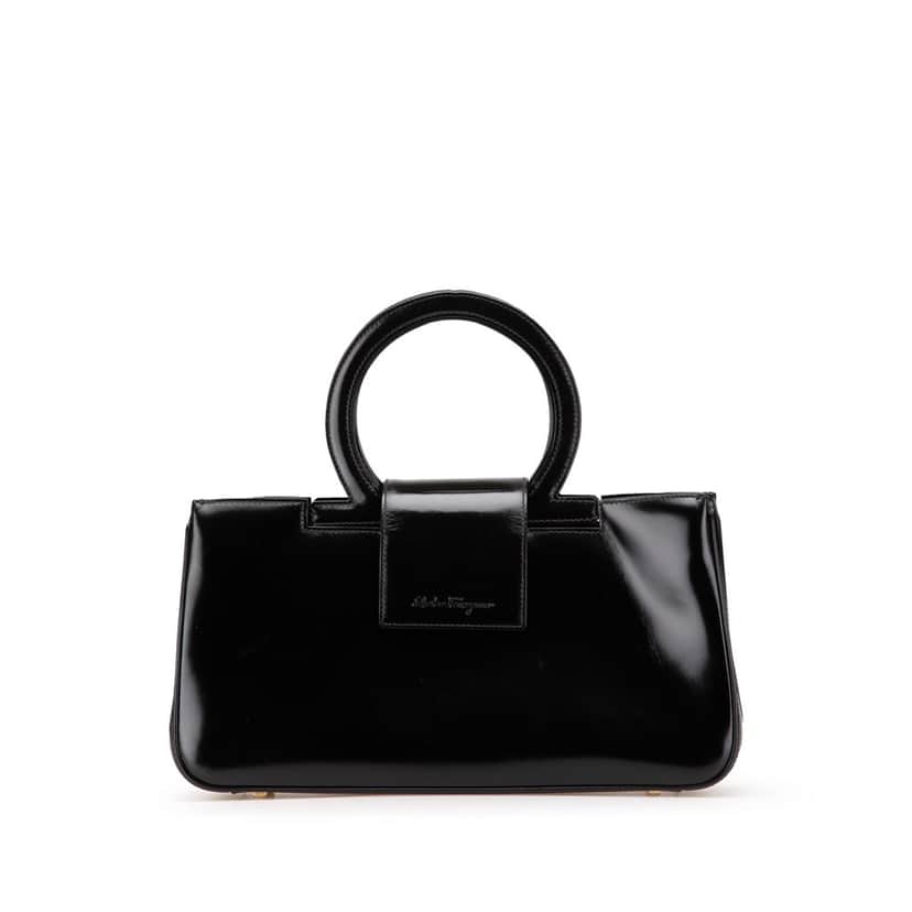 Salvatore Ferragamo Patent Leather Gancini Handbag Black Leather Good condition - Front View