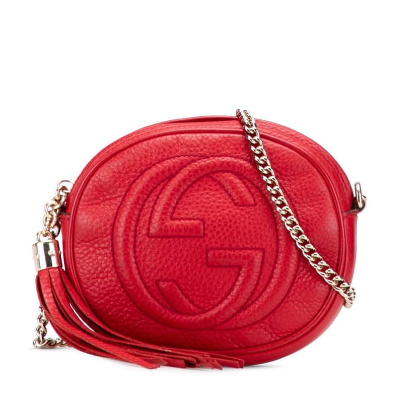 Gucci Mini Pebbled Calfskin Soho Chain Crossbody Red Leather Very good condition - Front View