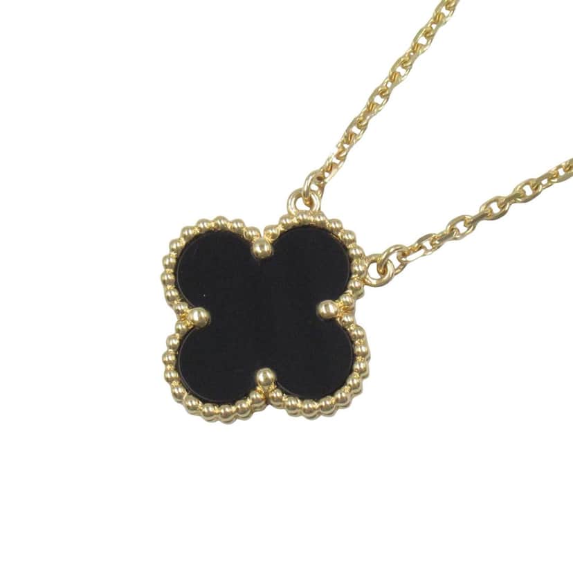 Van Cleef & Arpels 18K Yellow Gold and Onyx Vintage Alhambra Pendant Necklace Gold Gold Good condition - Front View