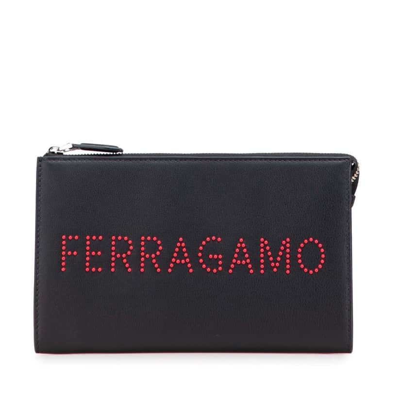Salvatore Ferragamo Leather Logo Clutch Black Leather Good condition - Front View