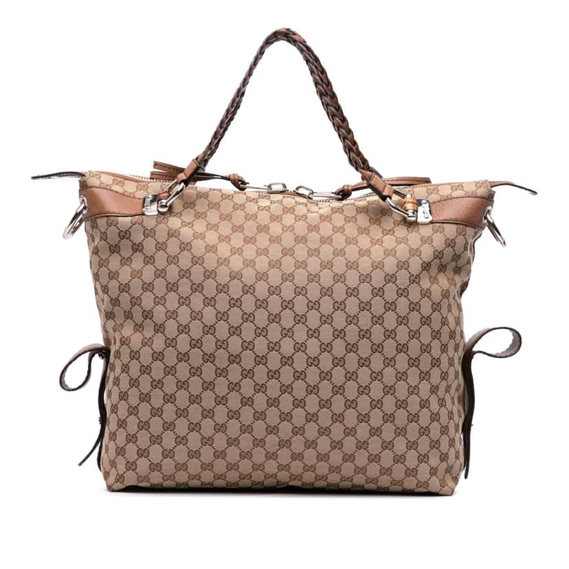Gucci Large GG Canvas Bamboo Bar Tote Brown Canvas Good condition - Front View