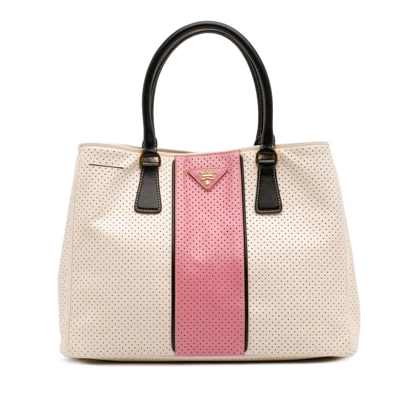 Prada Medium Saffiano Fori Perforated Galleria Tote White Leather Good condition - Front View