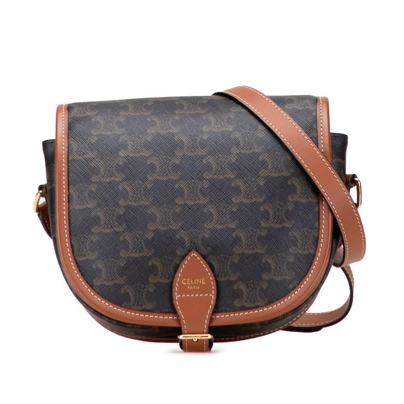 Celine Medium Triomphe Coated Canvas Folco Crossbody Brown Canvas Good condition - Front View