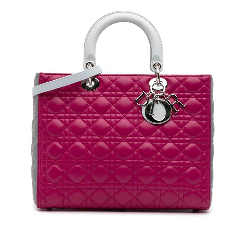 Dior Large Bicolor Lambskin Cannage Lady Dior Pink Leather Good condition - Front View