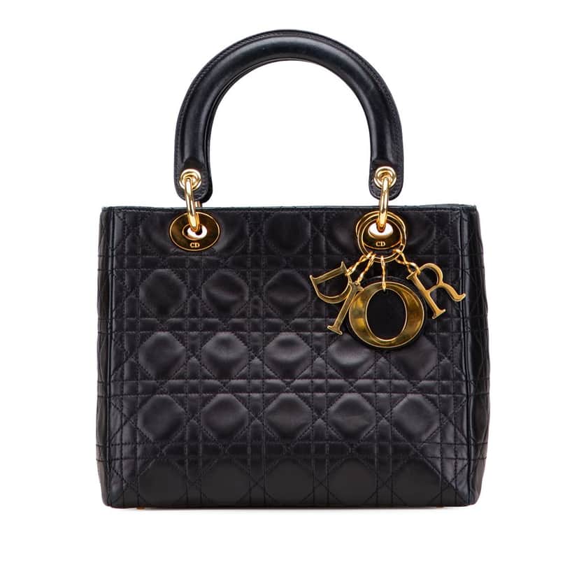 Dior Medium Lambskin Cannage Lady Dior Black Leather Good condition - Front View