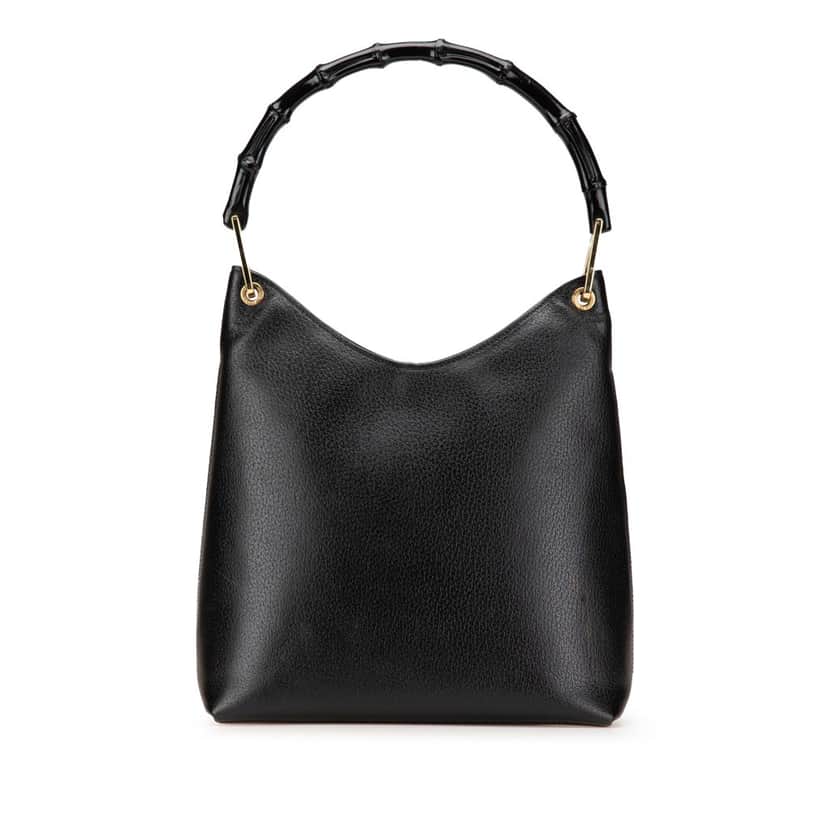 Gucci Bamboo Leather Shoulder Bag Black Leather Good condition - Front View