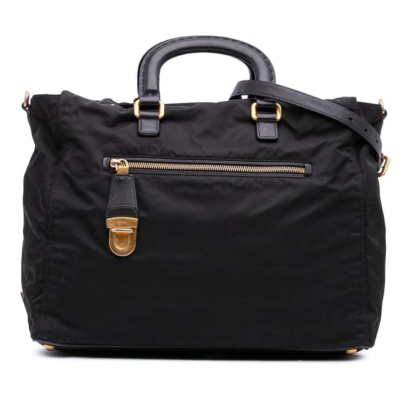 Prada Saffiano Trimmed Tessuto Satchel Black Good condition - Front View