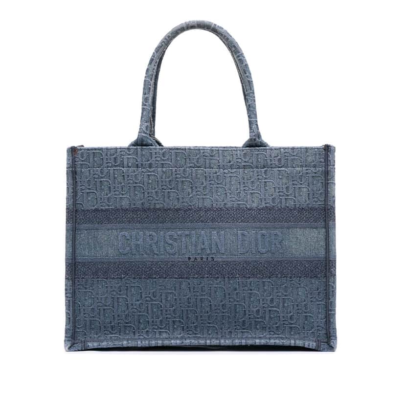 Dior Medium Oblique Denim Book Tote Blue Denim Very good condition - Front View