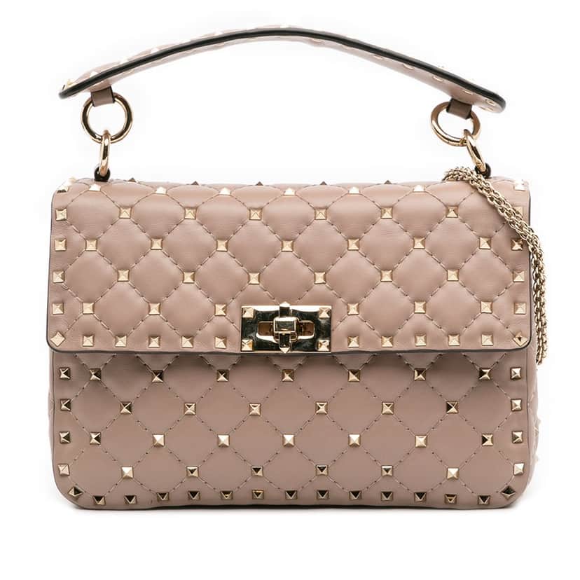 Valentino Medium Nappa Rockstud Spike Satchel Brown Leather Good condition - Front View