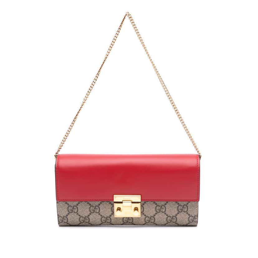 Gucci GG Supreme Padlock Wallet On Chain Brown Canvas Good condition - Front View