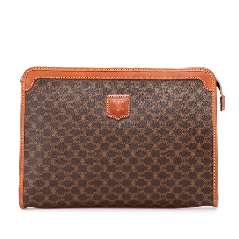 Celine Macadam Coated Canvas Clutch Brown Canvas Good condition - Front View