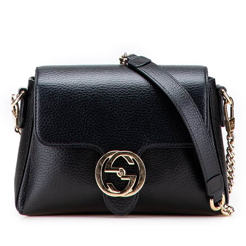 Gucci Small Dollar Calfskin Interlocking G Crossbody Black Leather Good condition - Front View