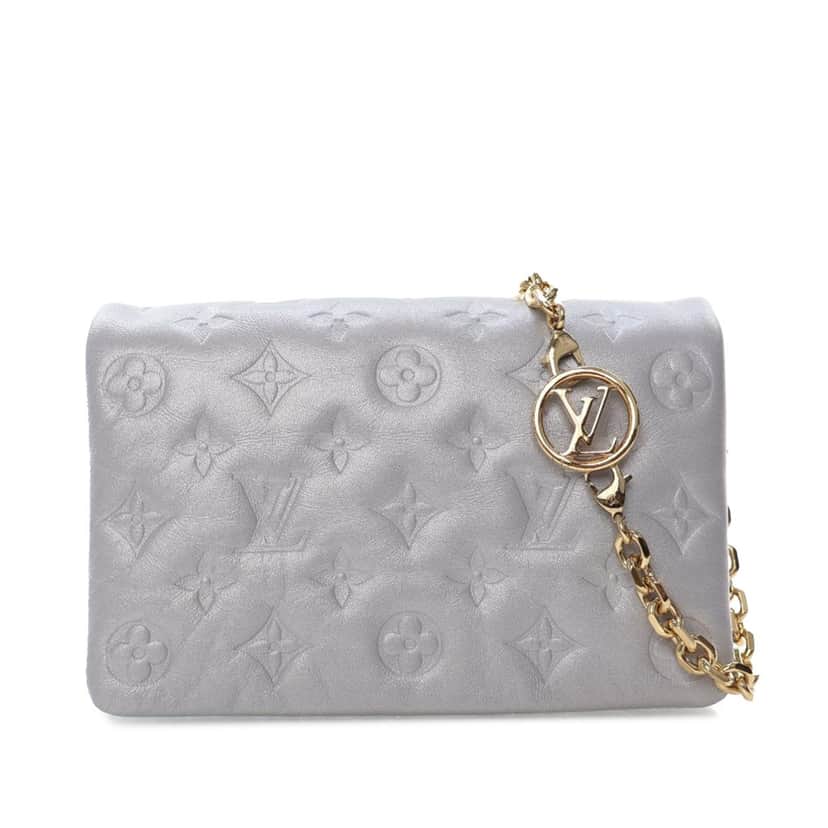 Louis Vuitton Monogram Embossed Lambskin Pochette Coussin Silver Leather Good condition - Front View