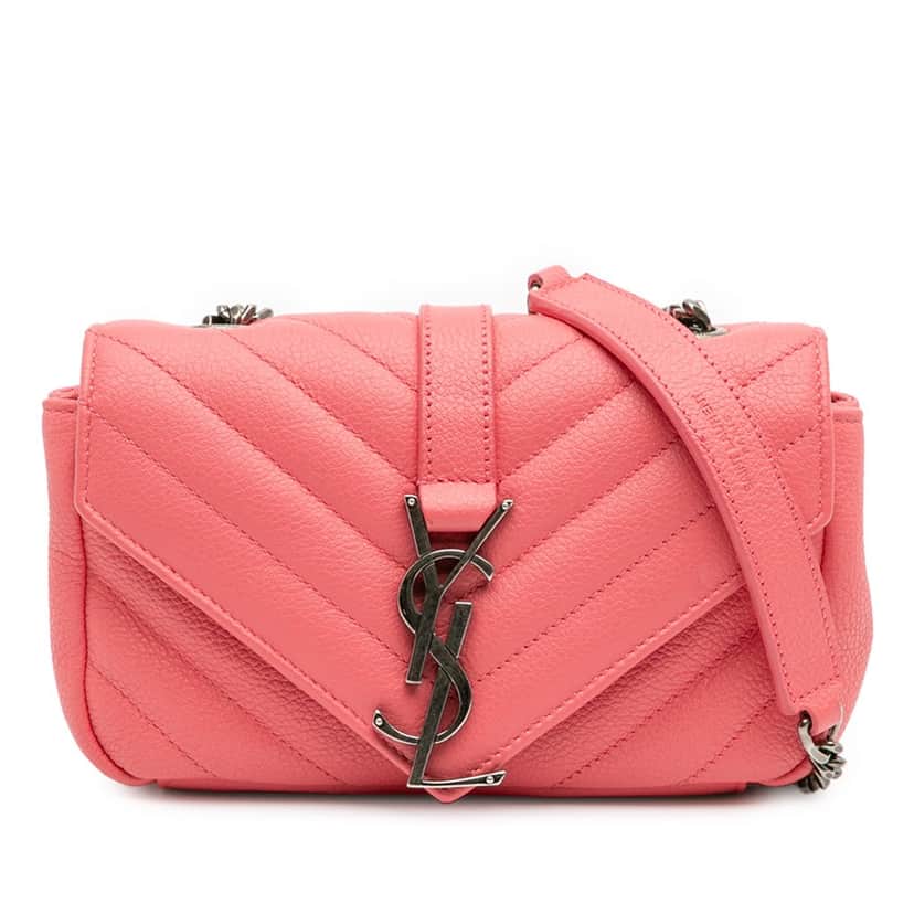 Saint Laurent Baby Grained Calfskin Chevron Classic Monogram Chain Bag Pink Leather Very good condition - Front View