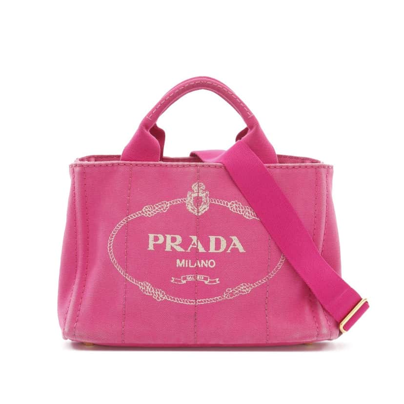 Prada Small Canvas Canapa Logo Satchel Pink Canvas Good condition - Front View