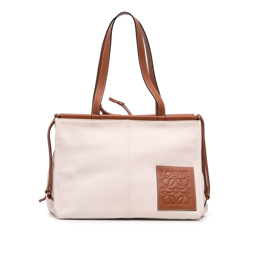 Loewe Large Canvas Cushion Tote Brown Canvas Good condition - Front View