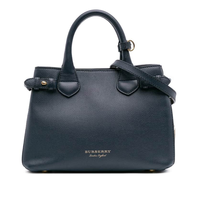 Burberry Small House Check and Leather Banner Satchel Blue Leather Good condition - Front View