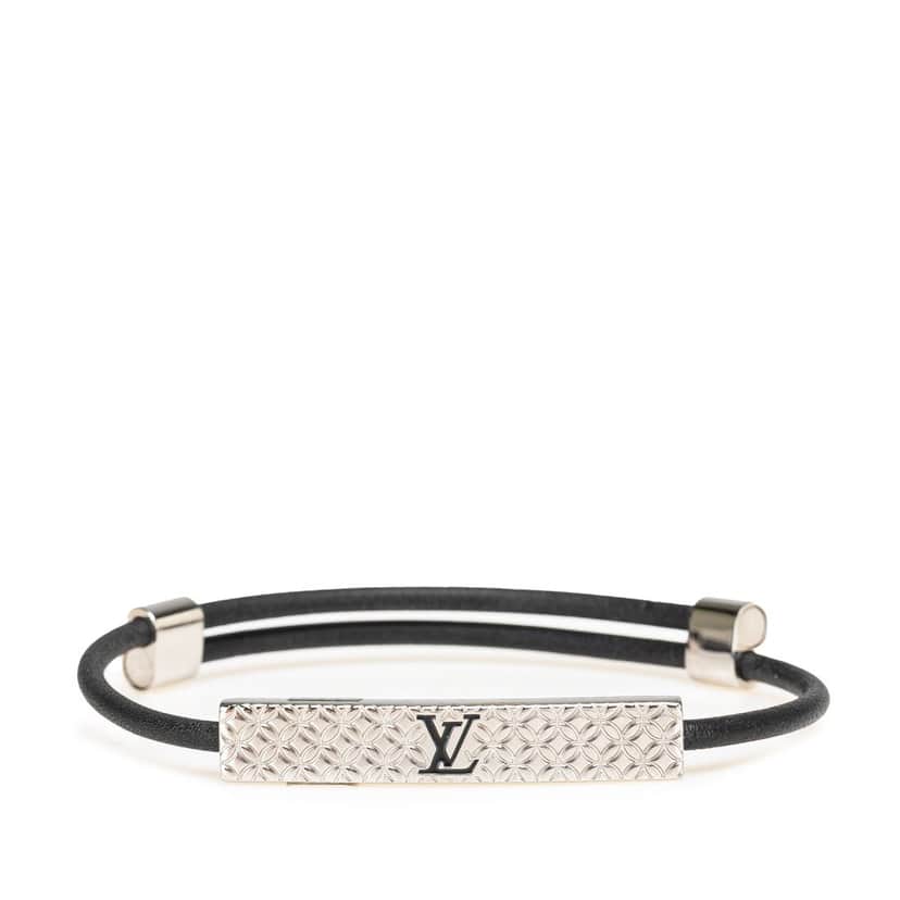 Louis Vuitton Palladium Plated Champs Elysees Bracelet Black Leather Good condition - Front View