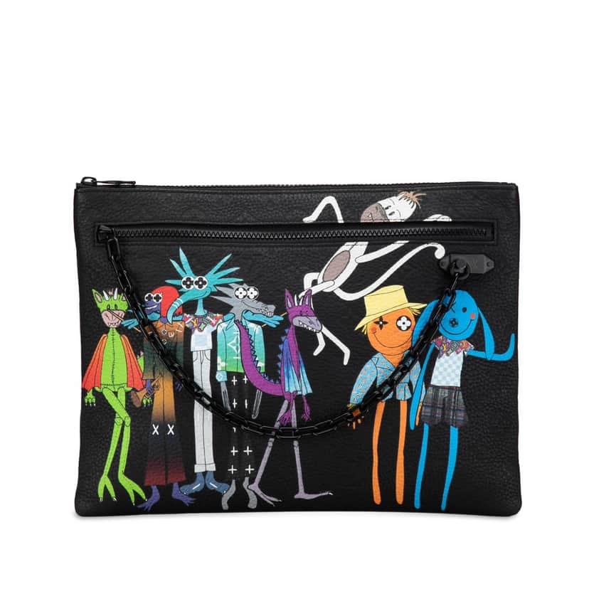 Louis Vuitton Virgil Abloh Monogram Taurillon Zoom With Friends A4 Pouch Black Leather Good condition - Front View