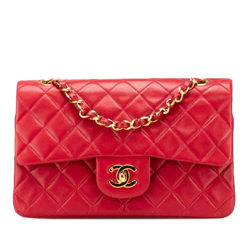 Chanel Small Classic Lambskin Double Flap Red Leather Good condition - Front View