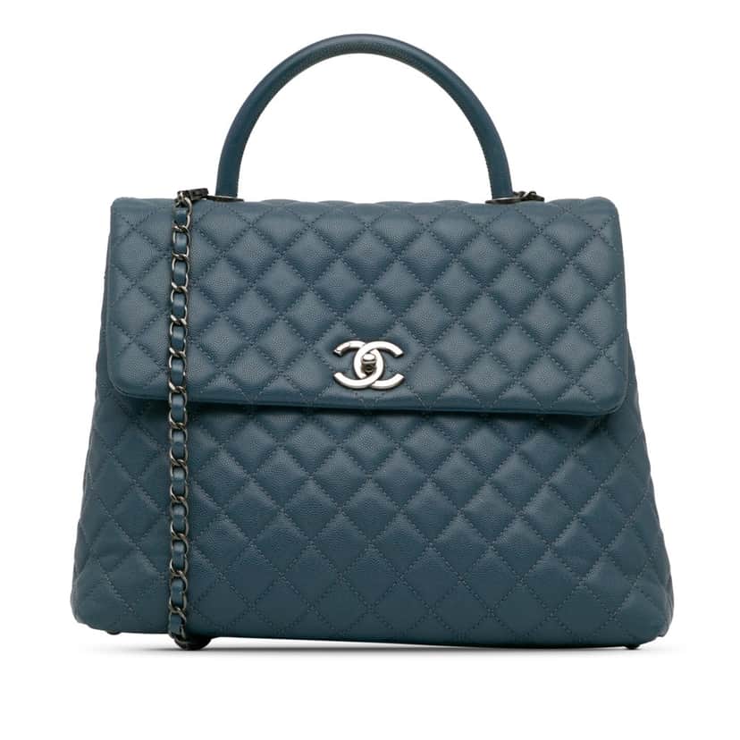 Chanel Large Caviar Coco Top Handle Bag Blue Leather Good condition - Front View