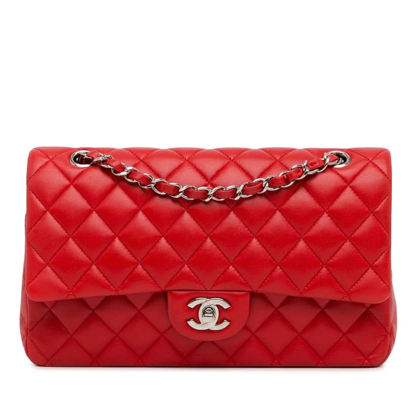 Chanel Medium Classic Lambskin Double Flap Red Leather Good condition - Front View