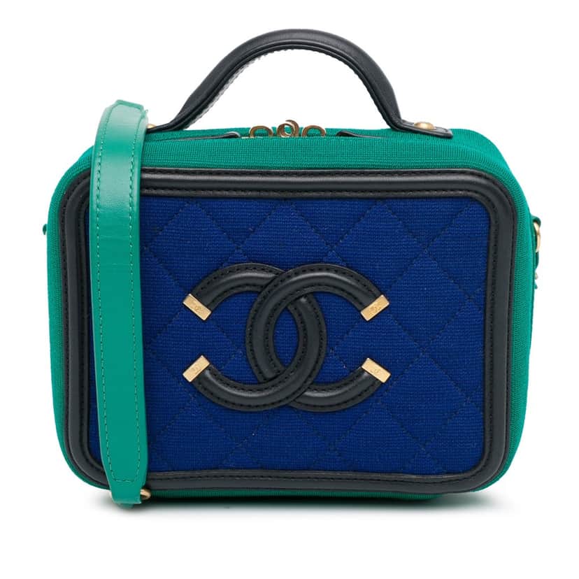 Chanel Small Jersey CC Filigree Vanity Case Blue Cotton Good condition - Front View