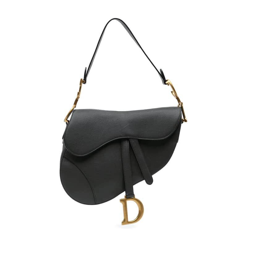 Dior Smooth Calfskin Saddle Bag Black Leather Good condition - Front View