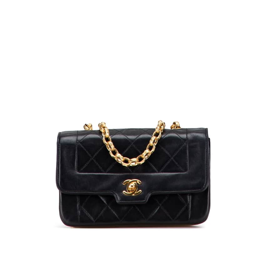 Chanel Mini Quilted Lambskin Single Flap Black Leather Good condition - Front View