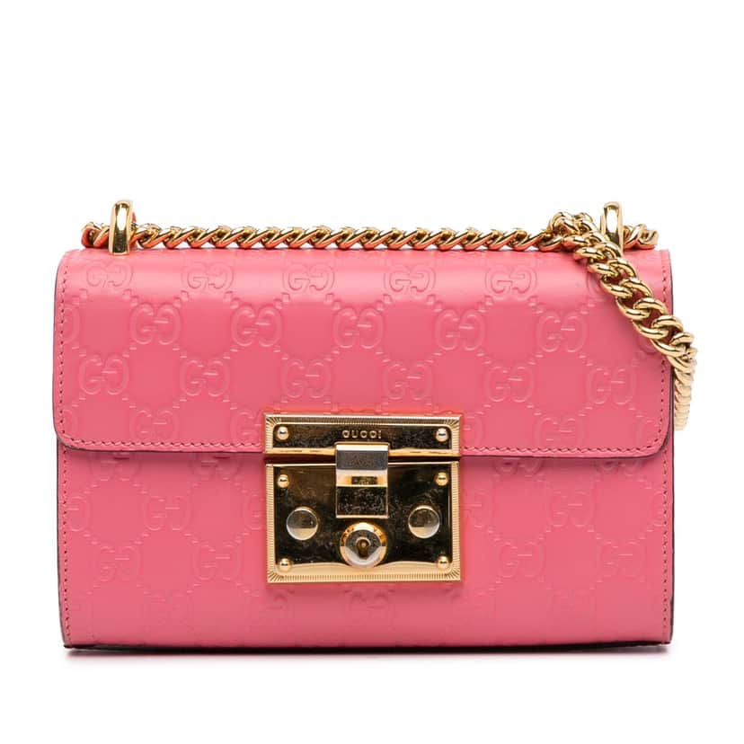 Gucci Small Guccissima Padlock Crossbody Pink Leather Good condition - Front View