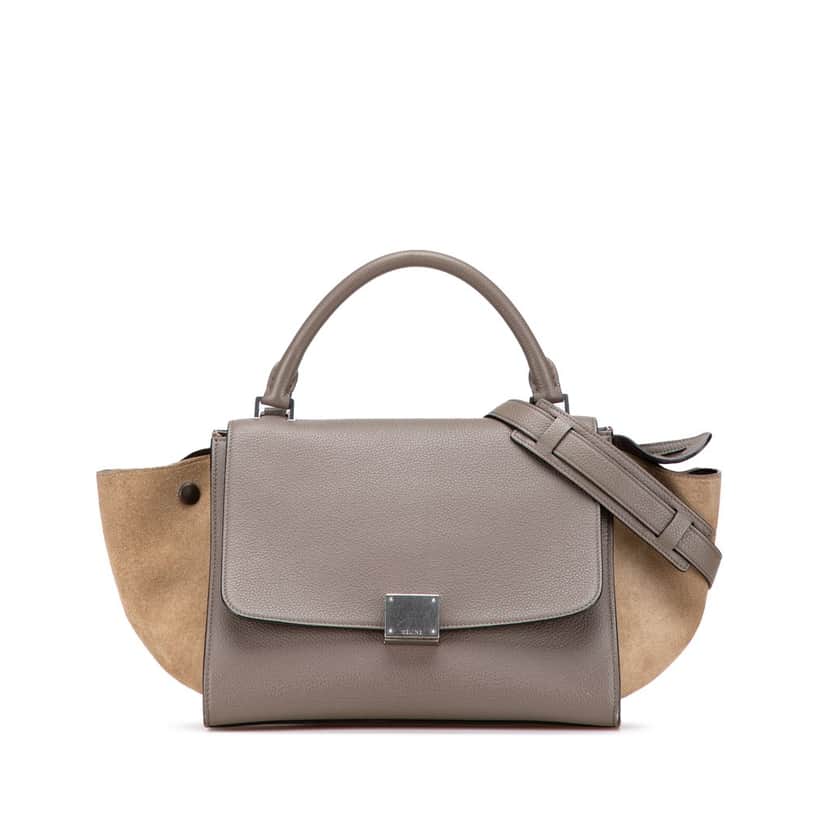 Celine Medium Bicolor Calfskin and Suede Trapeze Satchel Brown Leather Good condition - Front View