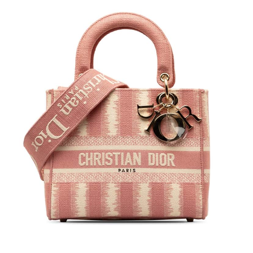 Dior Medium D-Stripes Lady D-Lite Pink Canvas Very good condition - Front View