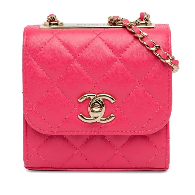 Chanel Mini Lambskin Trendy CC Clutch With Chain Pink Leather Good condition - Front View