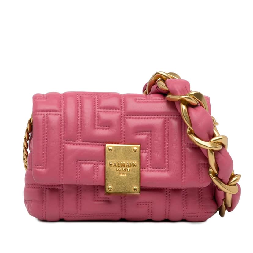Balmain 1945 Quilted Leather Crossbody Pink Leather Good condition - Front View