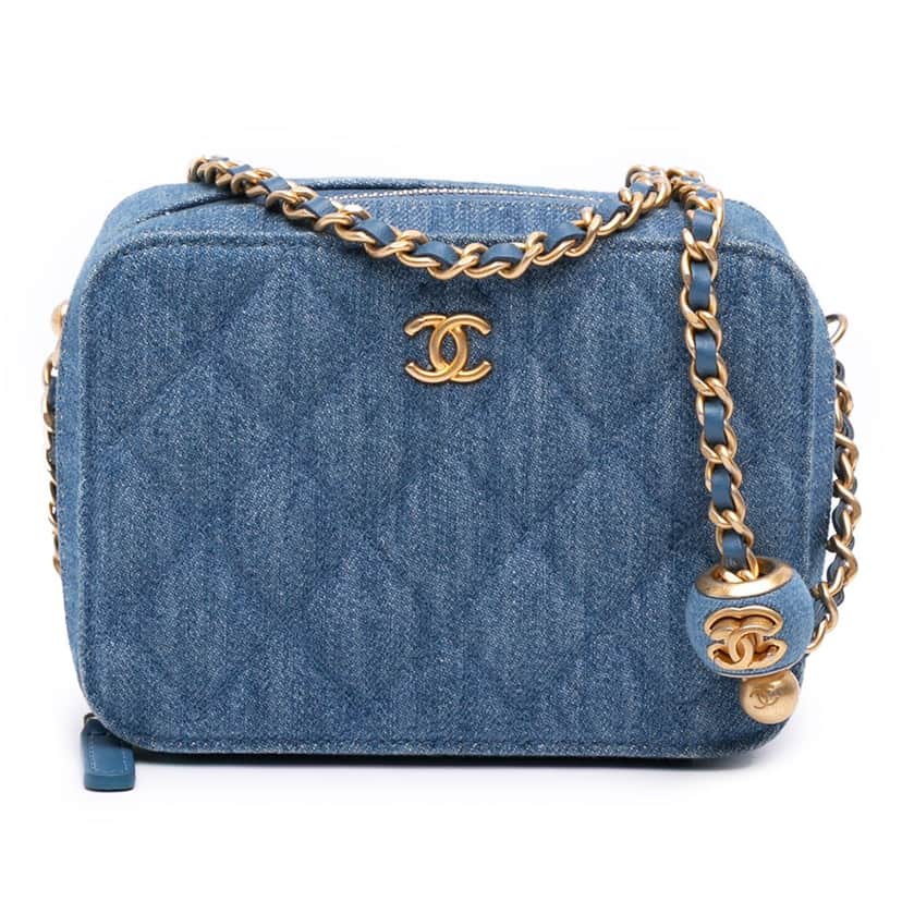 Chanel Quilted Denim Pearl Crush Camera Bag Blue Denim Good condition - Front View