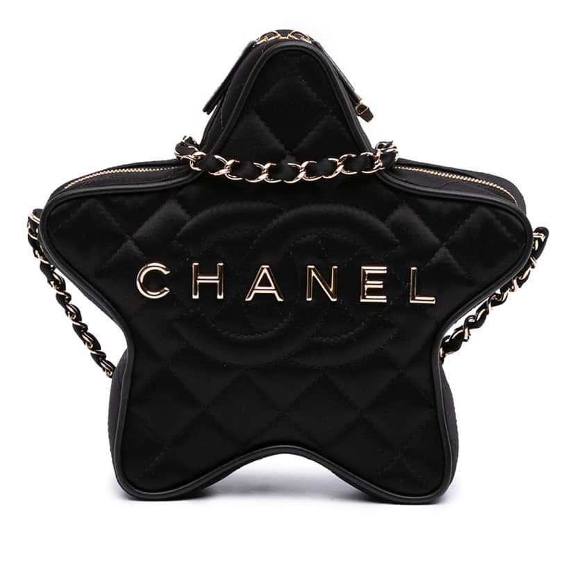 Chanel Quilted Satin Walk Of Fame Star Crossbody Black Satin Good condition - Front View