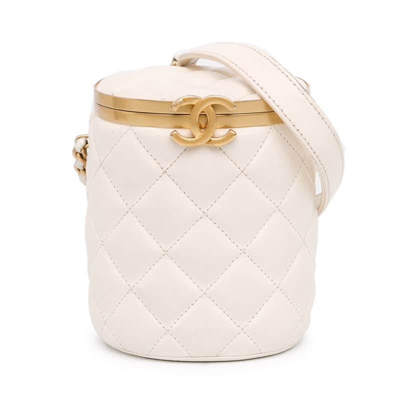 Chanel Small Quilted Lambskin Crown Box Bag White Leather Good condition - Front View