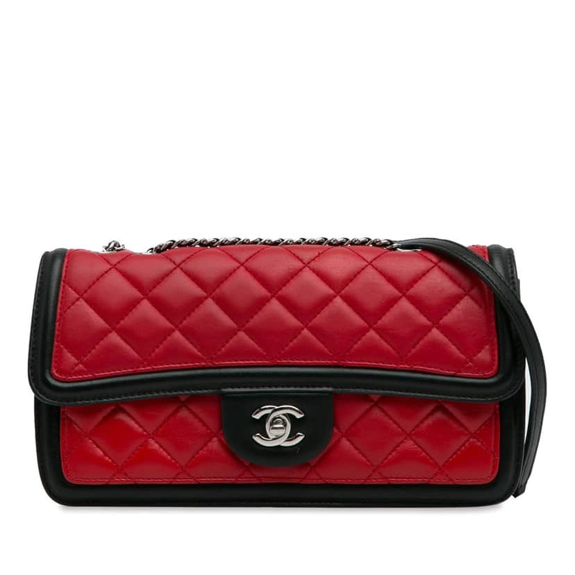 Chanel Medium Bicolor Quilted Lambskin Graphic Flap Red Leather Good condition - Front View