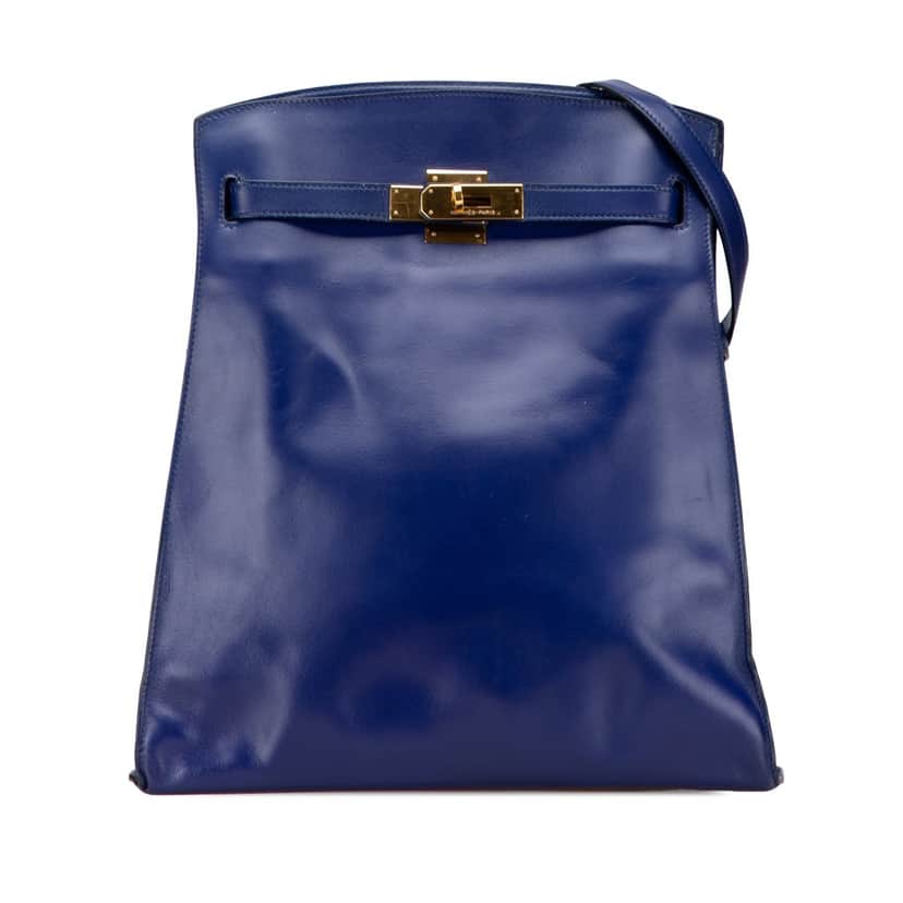 Hermès Box Calf Kelly Sport GM Blue Leather Good condition - Front View