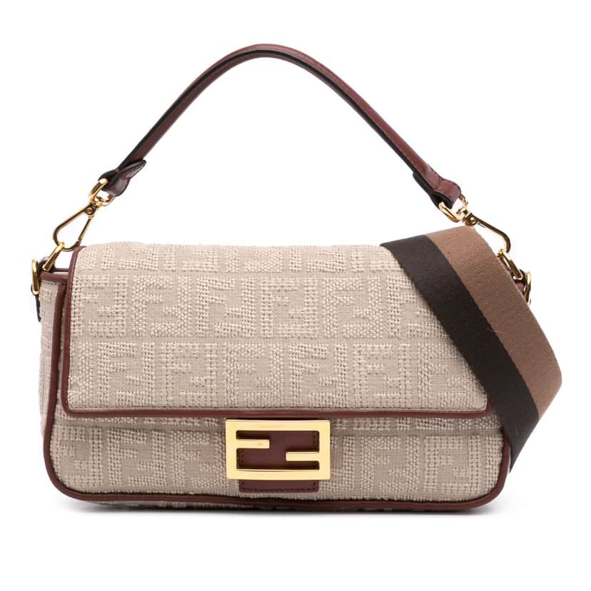 Fendi Zucca Embroidered Canvas Baguette Satchel Brown Canvas Good condition - Front View