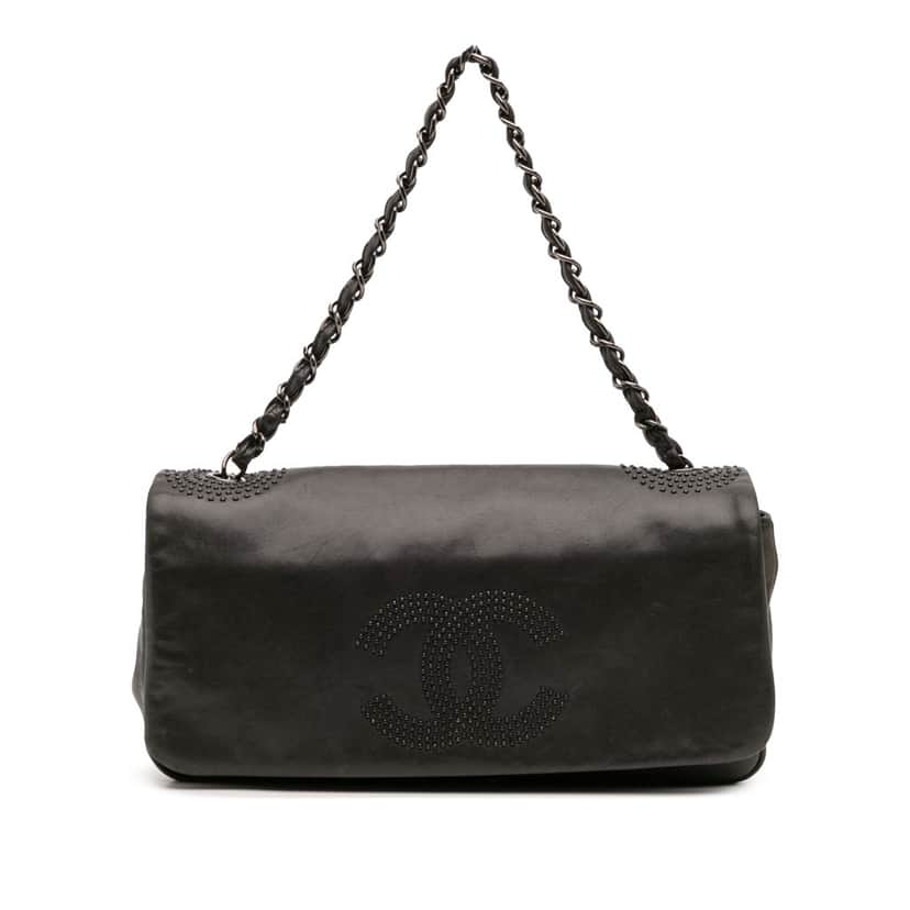 Chanel CC Studded Lambskin East West Flap Black Leather Good condition - Front View