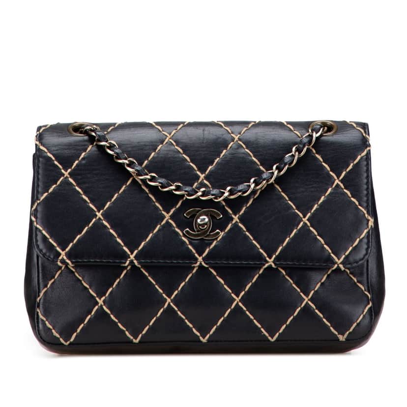 Chanel CC Calfskin Wild Stitch Flap Black Leather Good condition - Front View