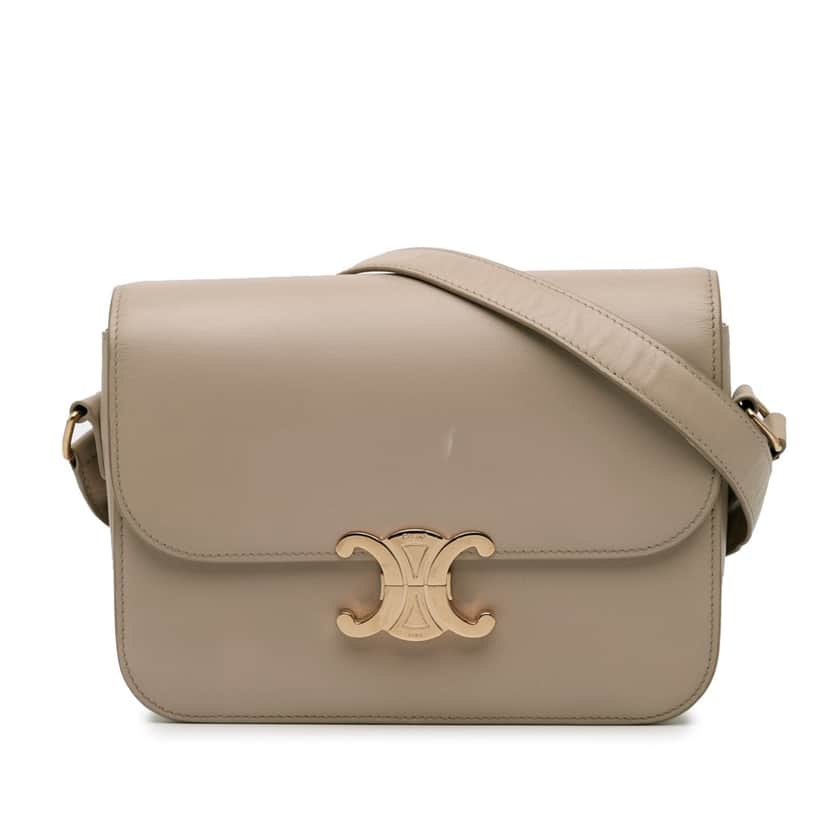Celine Classique Shiny Calfskin Triomphe Crossbody Brown Leather Good condition - Front View